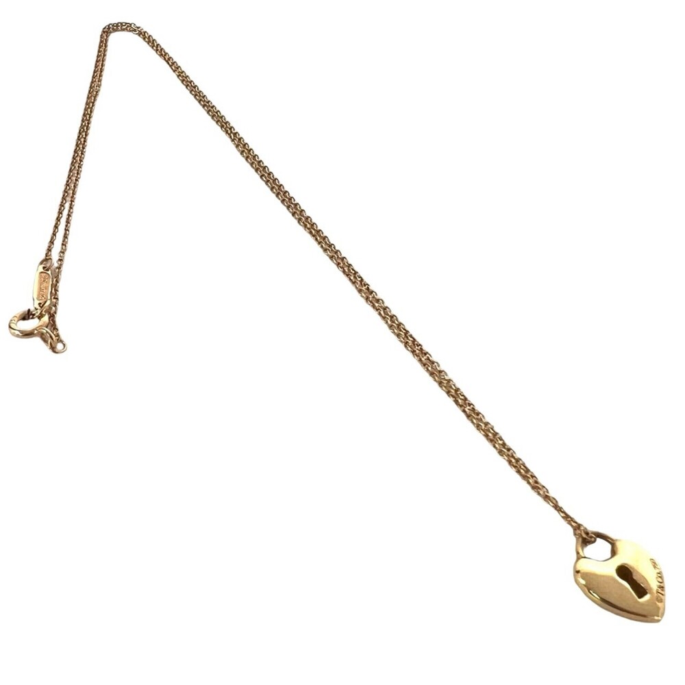 TIFFANY&Co. Tiffany Heart Lock Necklace 18K Pink Gold 750 PG Pendant Accessor...